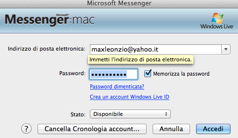 Messenger accesso non riuscito