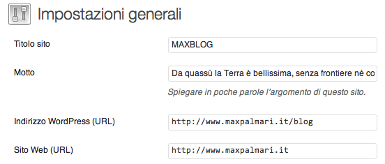 impostazioni wordpress